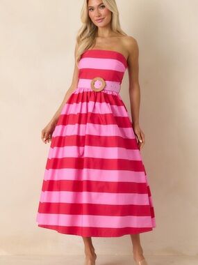 NWT Entro Pink and Red Strapless Dress with Belt